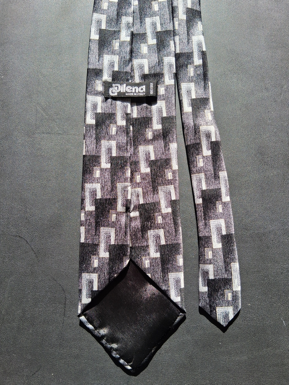Dilena Made In Italy 100% Silk Black, Gray & White Geometric Tie
